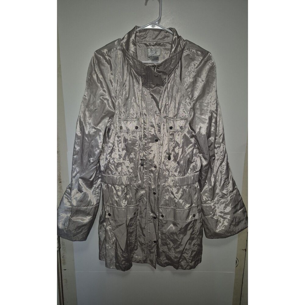 Just B Parka Trench Coat Jacket Silver Metallic Rare Glamcore Knightcore Sz XL